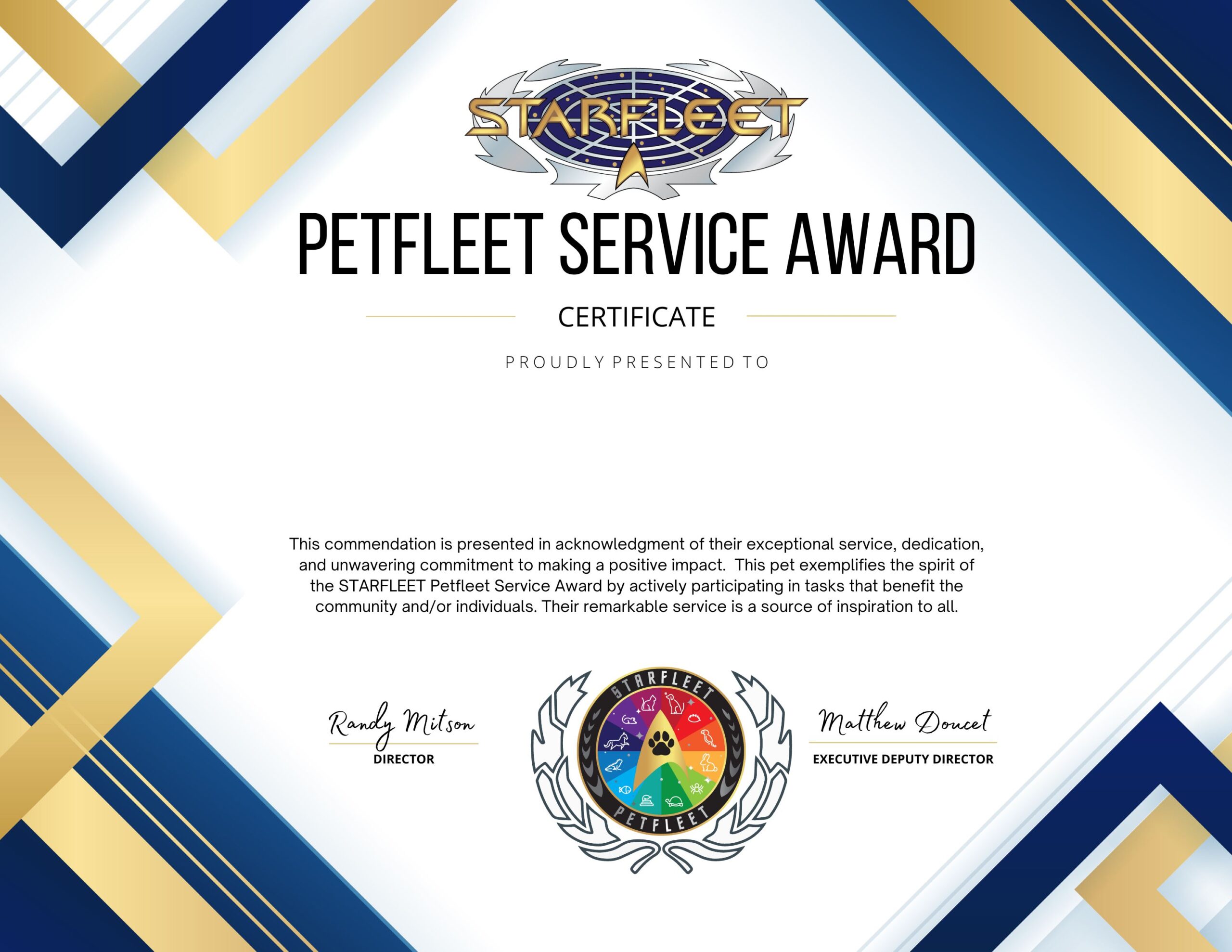 Petfleet Service Award Sample