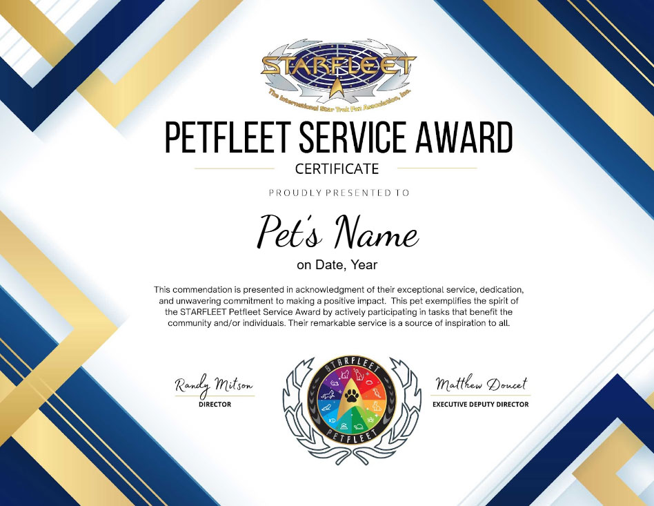 STARFLEET Pet Service Award Certificate Sample